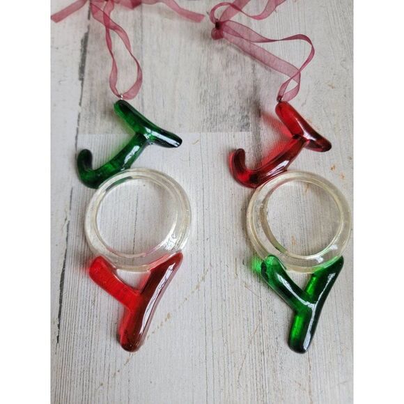 Joy to the World Angel cherub set xmas ornament snow mistletoe - Picture 4 of 8